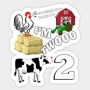 Birthday 2 Year Old Farm Theme Birthday Party Graphic Design Sticker